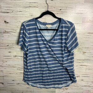 Style & Co Blue and White Short Sleeve T-Shirt Top striped size XL